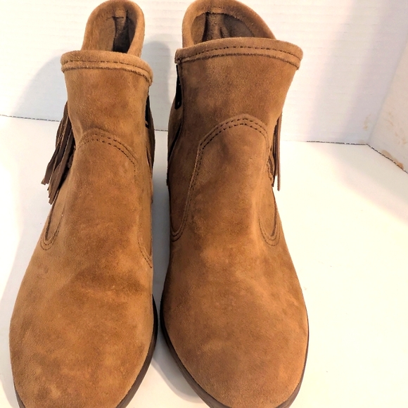 Minnetonka Suede Brown Ankle Boots with Side Tassels & Wood Heel Women's Size 8 - Picture 4 of 9